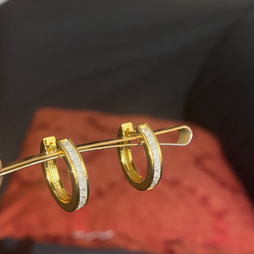 14k Gold over sterling silver, moissonite Hoop Earrings signed. - Picture 11 of 14